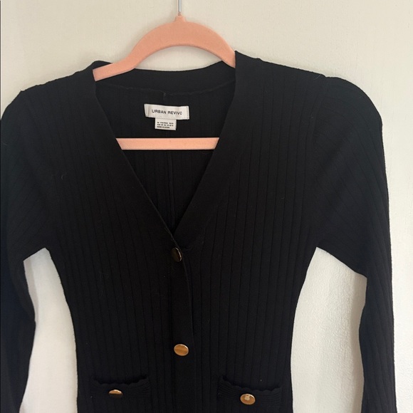 Elegant Black Long Sleeve Sweater Dress with Gold Buttons - Picture 9 of 9